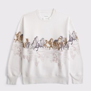 Abercrombie & Fitch Horses Graphic Oversized Sunday Crew Sweatshirt sz Large